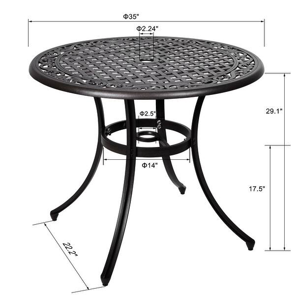 NUU GARDEN 36" Patio Cast Aluminum Dining Table with Umbrella Hole